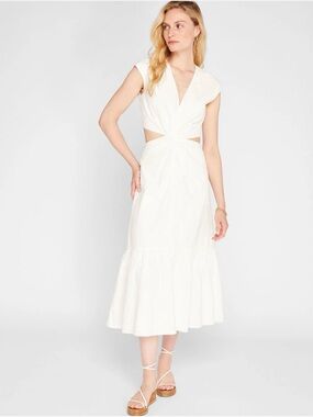 Club Mónaco White Twist-Front Midi Cut Out White Dress Size 0